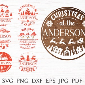 Christmas sign svg bundle, family split monogram svg cut file for cricut, door hanger svg, Christmas door sign svg, family name clipart