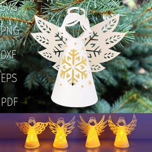 Christmas lantern svg template, 3d angel papercut ornament,  Christmas Angel Bundle, Tea light lantern svg cut file for cricut.