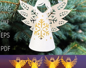 Christmas lantern svg template, 3d angel papercut ornament,  Christmas Angel Bundle, Tea light lantern svg cut file for cricut.