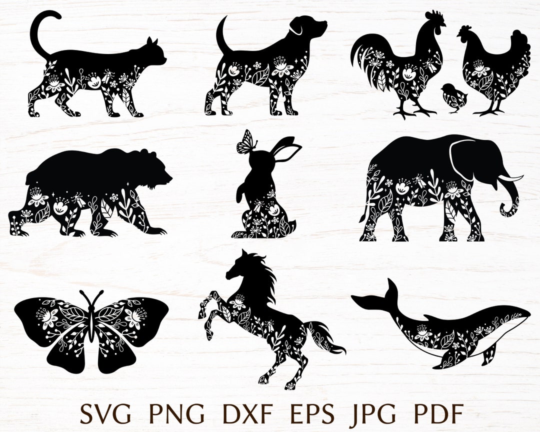 Floral Animals Svg Bundle, Animal Silhouette With Flower Decor, Summer ...