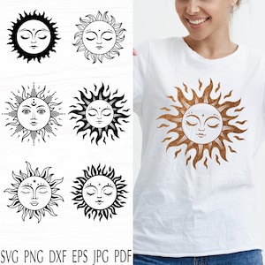 Sun svg bundle, boho celestial svg cut file for cricut, mystical golden print for shirt, magic svg silhouette, png clipart, sun with face