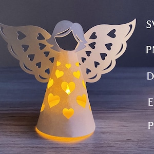 Modelo svg de lanterna de dia dos namorados, anjo 3d recortado em papel, arquivo de corte svg de lanterna de chá com corações para cricut, lanterna de casamento, decorações de papel