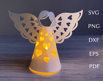 Valentines lantern svg template, 3d angel papercut, Tea light lantern with hearts svg cut file for cricut, wedding lanter, paper decorations
