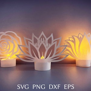 Flower lantern svg template, lotus paper lantern svg cut file for cricut, spring 3d papercut, floral tealight design, wedding paper lantern.