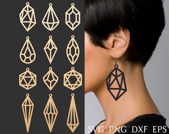 May include: A set of 12 geometric earring designs in gold, perfect for crafting and creating unique jewelry. The designs include various shapes, such as diamonds, triangles, and squares.