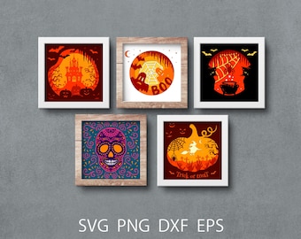 Halloween 3d shadow box svg bundle, papercut svg template for cricut, layered design, paper shadow box with ghost svg png, DIY decor