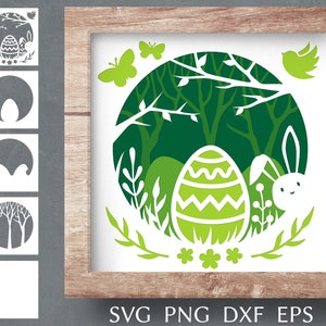 Easter shadow box with easter bunny & egg svg, 3d papercut svg template, layered shadow box svg cut file for cricut, easter decor,