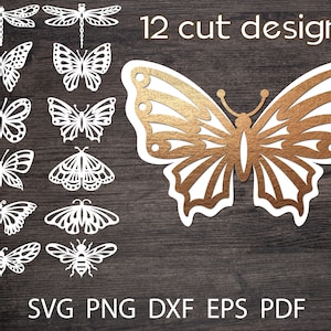 Bundle svg papillon 3D en couches, modèle papillon en papier, silhouette de papillon svg coupe fichier pour cricut, pochoir libellule pour papercut