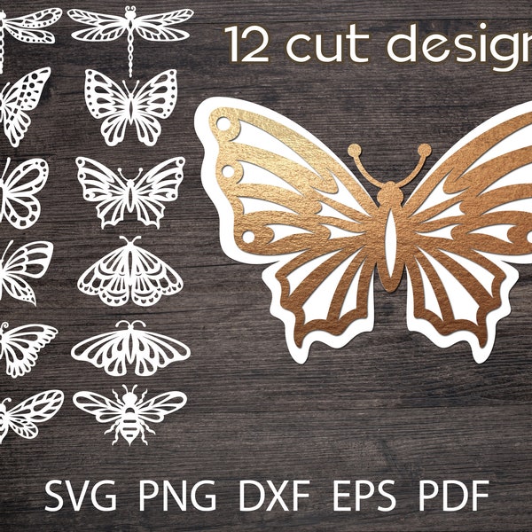 Layered 3d butterfly svg bundle, paper butterfly template, silhouette of butterfly svg cut file for cricut, dragonfly stencil for papercut