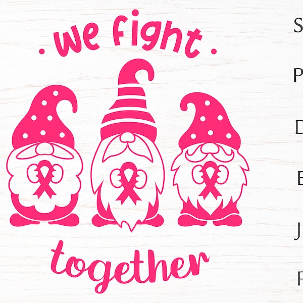 Breast cancer svg quotes, gnomes with pink ribbon, cancer awareness svg cut file for cricut, print for breast cancer shirt, eps, png clipart