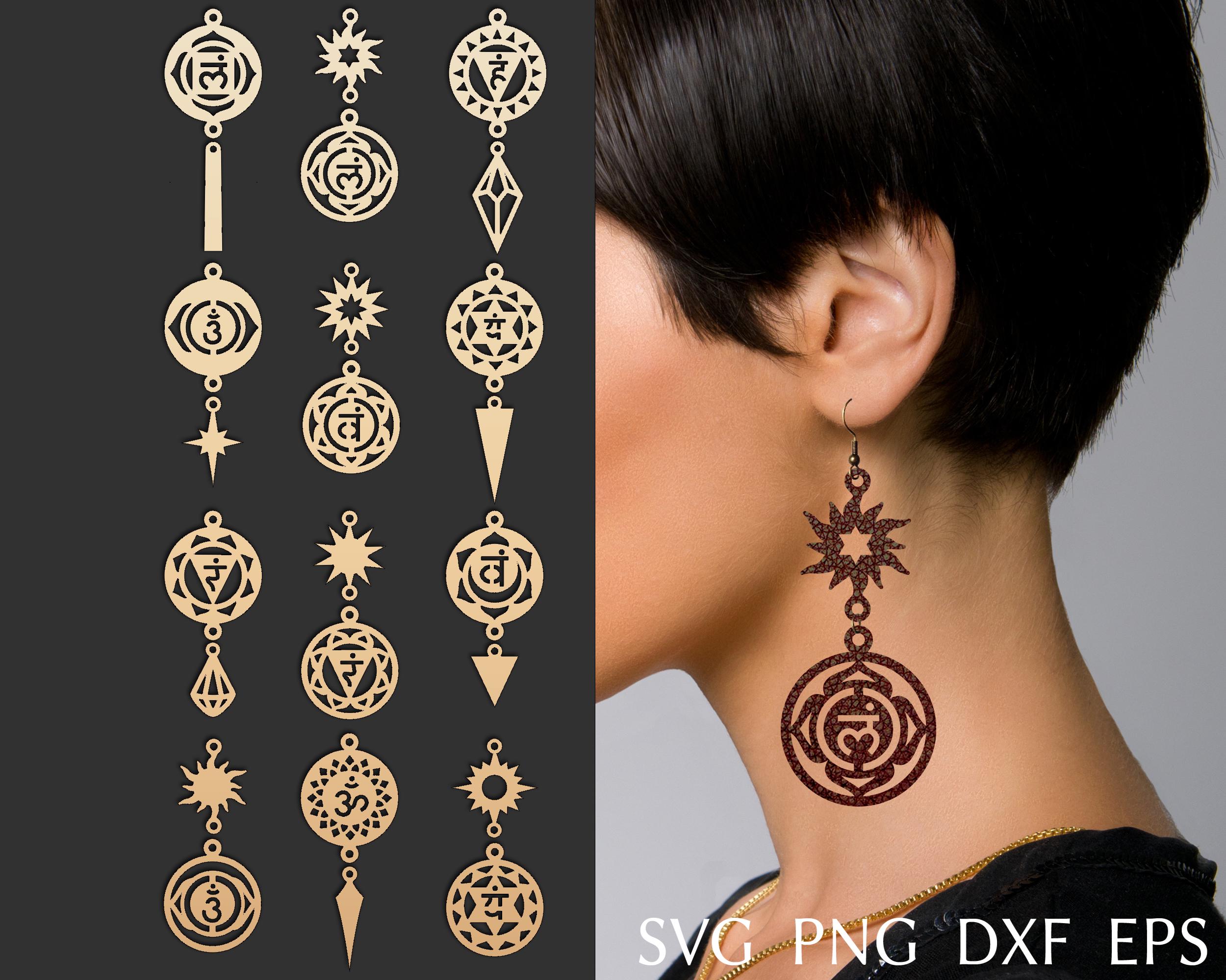 Chakra earring svg bundle, feather leather earring , laser cut template for brass or wood earrings, DIY jewelry svg, dxf, png.