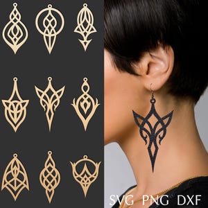 Elfen Ohrringe svg schneide Datei für Cricut, Fantasy Kunstleder Ohrringe Bundle, Laser-Schnittvorlage für Ohrringe aus Messing oder Holz, DIY Schmuck.