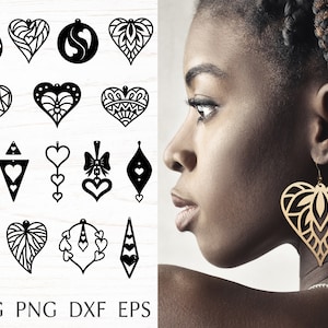 Heart earring svg bundle, valentine Earring svg cut file for cricut, faux leather earring template, DIY wood jewelry svg, dxf, pdf