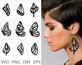 Butterfly earring svg file for cricut, summer faux leather earring svg bundle, wings earring, laser cut template, DIY jewelry svg, dxf, png