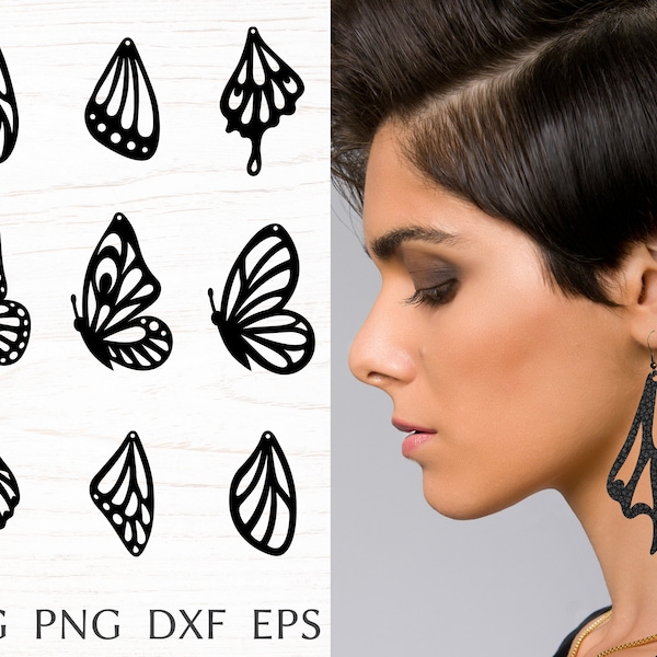 Butterfly earring svg file for cricut, summer faux leather earring svg bundle, wings earring, laser cut template, DIY jewelry svg, dxf, png