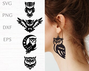Owl earrings template, fantasy earrings bundle svg cut file for cricut for faux leather brass or wood earrings, DIY jewelry.