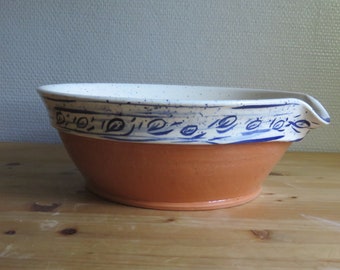 handpainted ceramic bowl,flower design in cobalt on creme slipware,one of piece.farmhouse,rustic,earthenware,