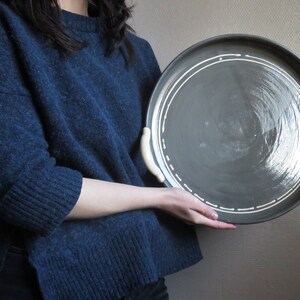 Handmade ceramic round tray, Serving dish, Platter, Rustic, Country, Boho, White, Home, Shallow, Fruit, Centre piece, Plate, Scandinavian image 2