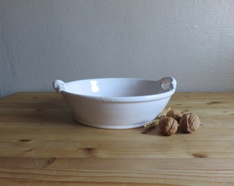 Handmade ceramic bowl, Serving, Fruit dish, Slip ceramic, Country, Farmhouse, Scandinavian, White, Home, Boho, Basket, Rustic