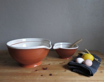 Handmade ceramic bowls, Pouring spout, Mixing bowl, Pottery, Red clay, Cream, Dairy bowl, Traditional, Slip ceramics, Farmhouse, Boho, Dairy