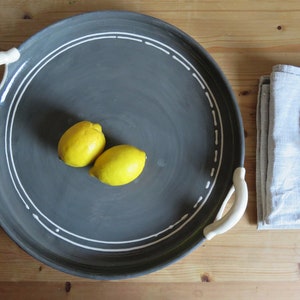 Handmade ceramic round tray, Serving dish, Platter, Rustic, Country, Boho, White, Home, Shallow, Fruit, Centre piece, Plate, Scandinavian image 3