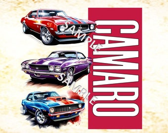 Camaro - 3 car print .. Sublimation images | Cool shirt or sign design PNG FILE ONLY - fun shirts car enthusiasts or car shows