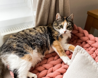 Handmade Chunky Knit Wool Cat Bed Blanket: Washable Pet Couch