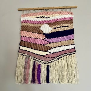 Handwoven Violet & Pink Tapestry: Boho Fiber Art Wall Hanging