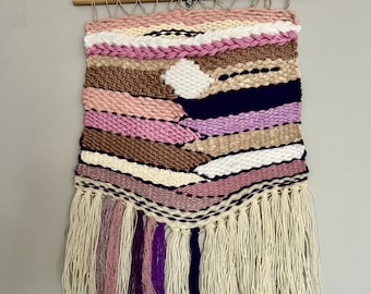 Handwoven Violet & Pink Tapestry: Boho Fiber Art Wall Hanging