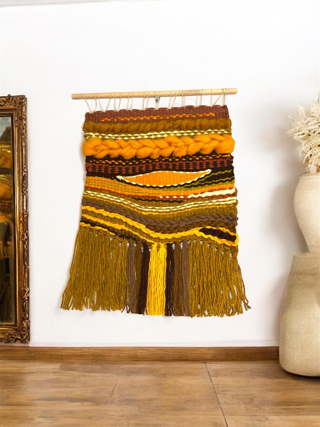 Textured Fiber Art Wall Hanging: Earthy Orange Brown Weave (35x50cm) - Etsy