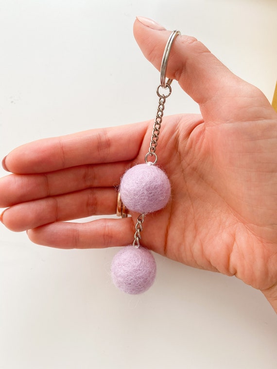 WoolDelightCrafts Cute Key Chain. Natural Key Chain. Key Chain Charm Cute. Wool Ball Key Chain. Zero Waste Key Ring.