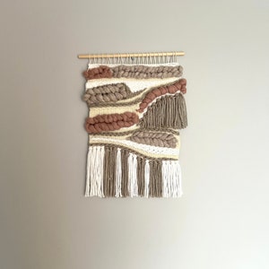 Light color weaving wall hanging. Wool wall art. Woven Tapestry Art. Chunky Braided Woven Decor