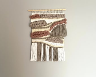 Light color weaving wall hanging. Wool wall art. Woven Tapestry Art. Chunky Braided Woven Decor