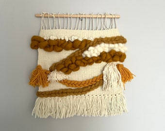 White Gold wall hang. Wool Wall Hanging Decor.