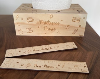 Personalized wooden mistress gift (tissue box, ruler)