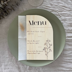 Menu de mariage en bois gravé individuel ou sur socle personnalisable