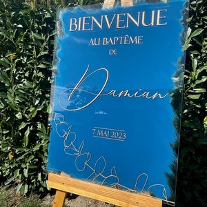 Panneau de bienvenue en plexiglas personnalisé, Fond de couleur au choix, Signalisation de mariage en acrylique, image 4