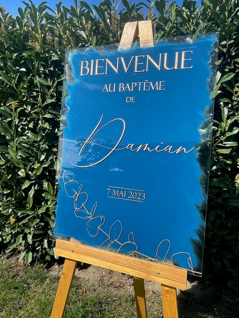 Panneau de bienvenue en plexiglas personnalisé, Fond de couleur au choix, Signalisation de mariage en acrylique, image 4