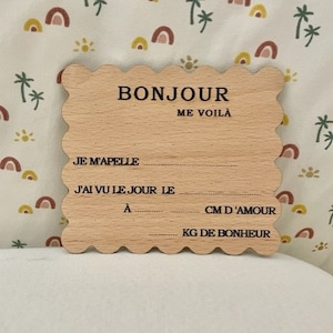 Baby welcome card “Little biscuit” engraved in customizable wood