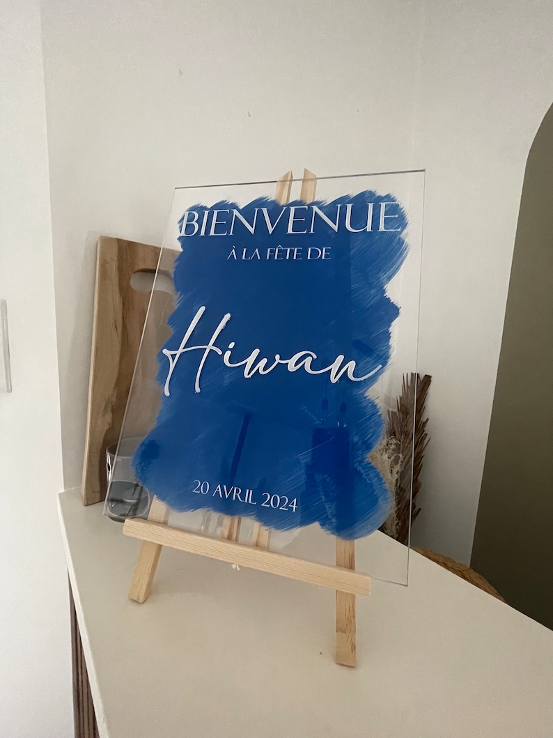 Panneau de bienvenue en plexiglas personnalisé, Fond de couleur au choix, Signalisation de mariage en acrylique, image 6