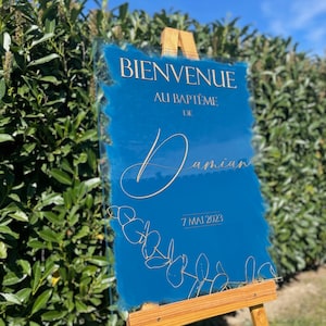 Panneau de bienvenue en plexiglas personnalisé, Fond de couleur au choix, Signalisation de mariage en acrylique, image 5