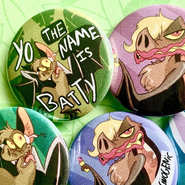 Batty Rap and Crysta Pinback Buttons 1.25"