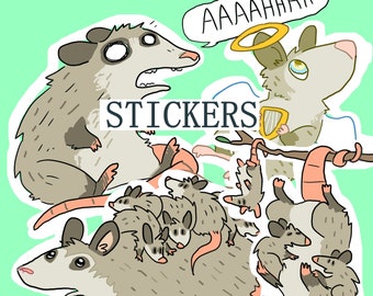 Screaming Possum, Possum Moms, and Opossum Sticker Sheets