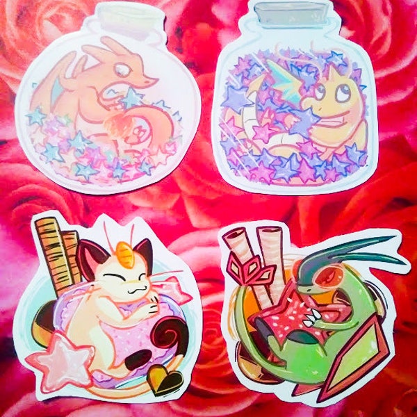 Bottled Dragon and Sweets Handmade Stickers