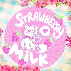 Pink Strawberry Milk White Kitty Cat Sticker 2&quot;