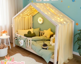 Linen Montessori House Bed, Linen Canopy Bed for Kids House, Bed Canopies For Kids Child Toddler Adult, Play House, Kids Room Decor