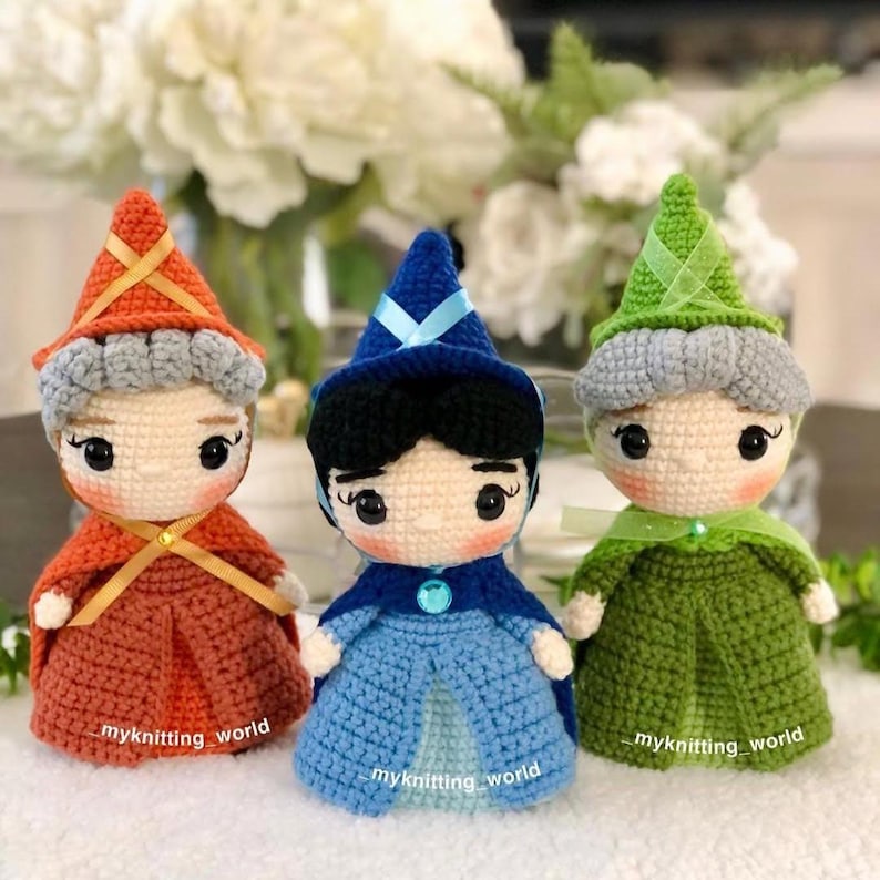Maleficent Crochet Doll, Sleeping Beauty Evil Fairy Sorceress, Crochet Villain Amigurumi, Custom Anime, Gifts for Daughter, Gifts for Girl Three Fairies