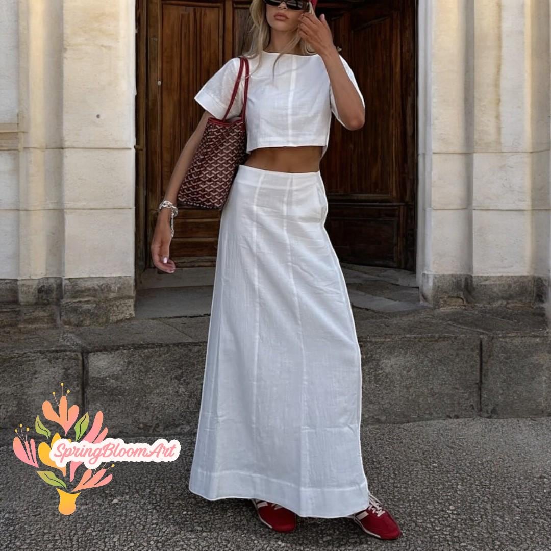 Scoop Lace Top and A-line Chiffon Skirt Set Sunset