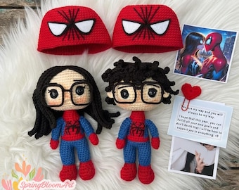 Gehaakte Spider-Man superheld, Spider-Woman amigurumi, Superheldenpop knuffel, Cadeaus voor kinderen, Halloween cadeaus, Verjaardagscadeaus, Pop op maat