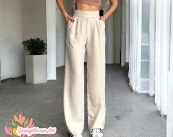 Casual Linen Pants, Wide-Leg Linen Pants with Pockets, Loose Linen Trousers, Classic Linen Pants, Bohemian Pants, Linen Summer Pants